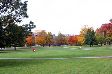autumn on a college campus quad