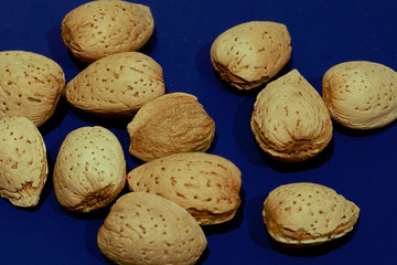 almonds on blue
