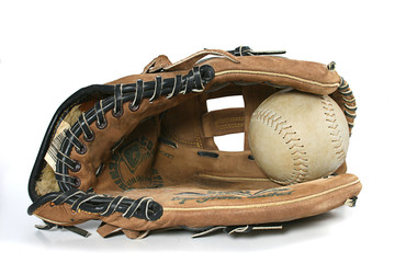 softball / baseball glove and ball