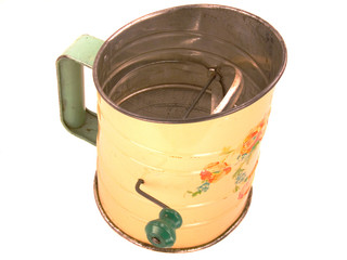 antique tinware flour sifter