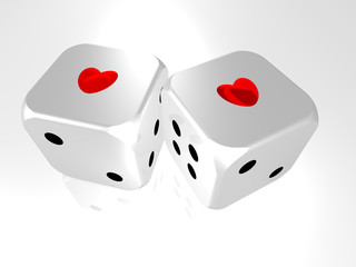 2 3d dice showing up red hearts