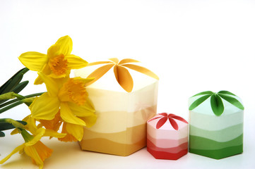 Obraz na płótnie Canvas gift boxes and daffodils