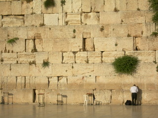 homme priant devant le mur des lamentations