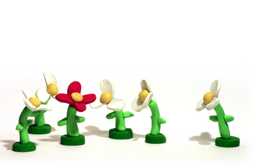 red flower among white, individuality concept
