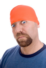 man with an orange swim cap
