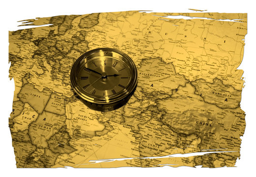 antique clock and torn map - Powered by Adobe