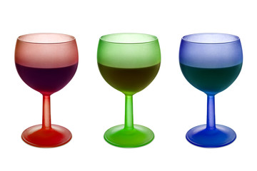 three colorful glasses with wine