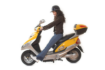 Obraz na płótnie Canvas woman riding scooter