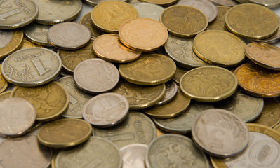 russian metal coins. texture. background.