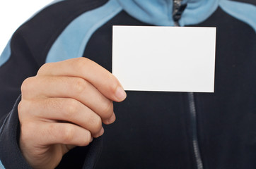 teenager with a blank card