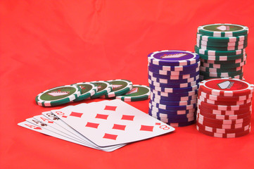 poker chips and playing cards