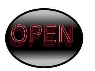 miroir et  lettre neon : open