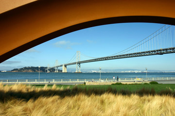 bay bridge and yellow frame