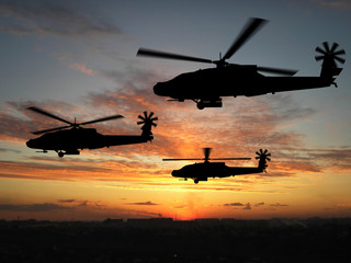 Fototapeta na wymiar silhouette of helicopters