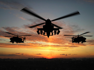 silhouette of helicopter - obrazy, fototapety, plakaty