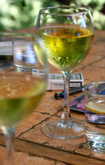 wine in glasses and cigarettes
