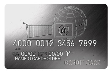 credit card with shopping cart globe n pc steel bg
