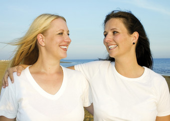 laughing at the beach