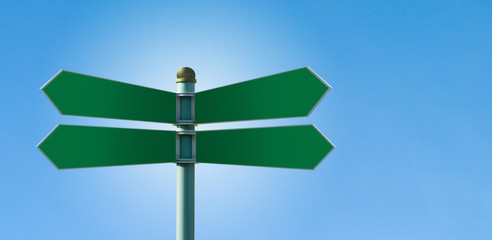 blank street sign post with 4 signs