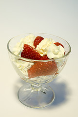 strawberries whipcream in glass