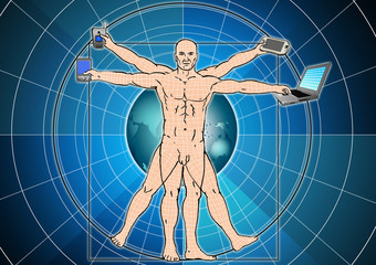 the vitruvian man with blue background