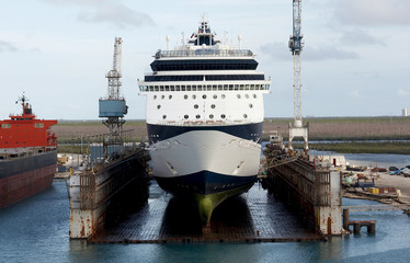 cruiseship in dry dock