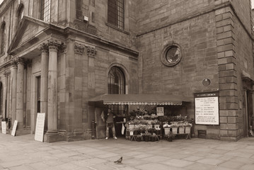 flower stall, st ann's church, manchester