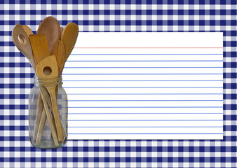 navy gingham recipe card