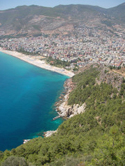 mediterranean sea, beach and mountains at town alanya (country t