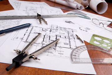 engineer, architect or contractor plans and tools