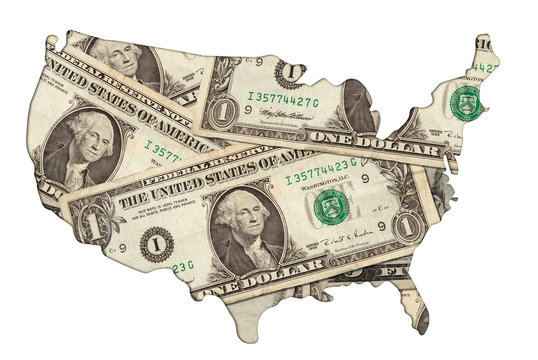 Usa Map Outline With Money Photo Illustration