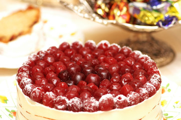 cake with cherries on top - shallow dof