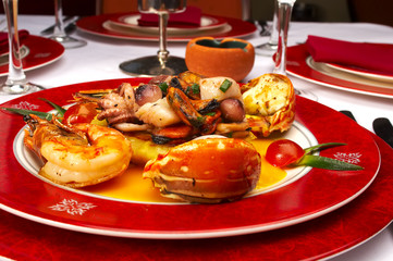 tasty dish from sea products at restaurant
