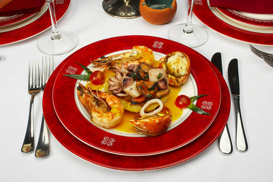 tasty dish from sea products at restaurant