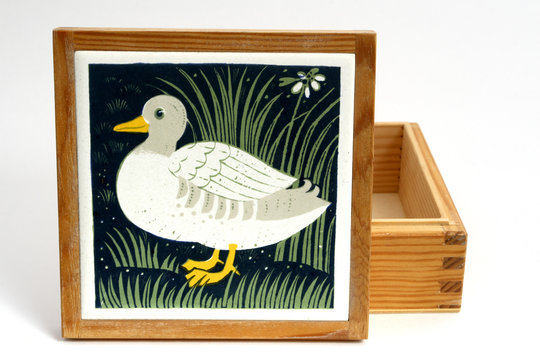 wood box with duck painting on lid