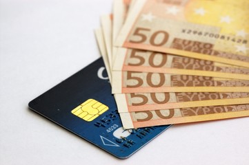 credit card and euro bank notes