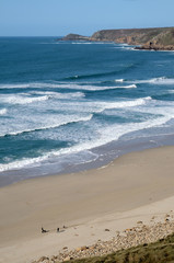 vertical view of the beach at sennen cove, cornwal