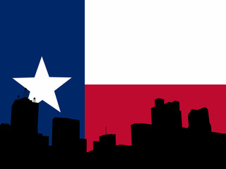 dallas skyline and texan flag illustration