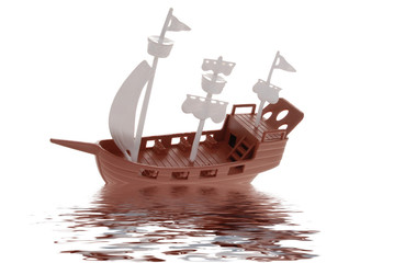 plastic toy pirate ship with reflection