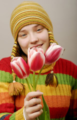 girl with three tulips.