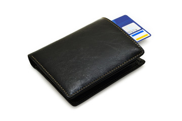 leather purse with credit card (isolated on white)