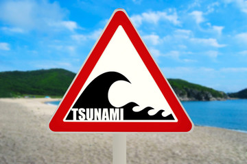 tsunami warning sign - obrazy, fototapety, plakaty