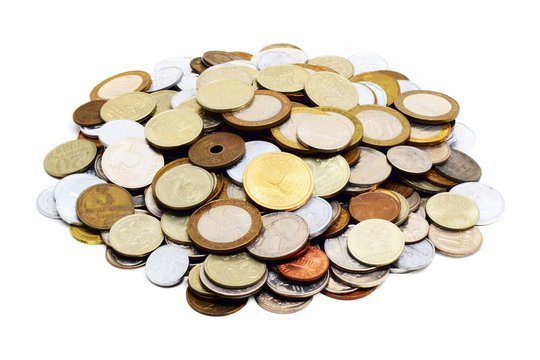 heaps of coins (isolated on white)
