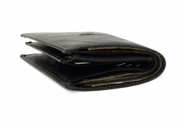leather purse with cash (isolated on white)