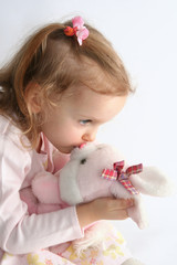  baby girl and pink bunny