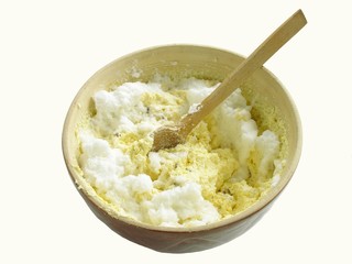 mixing cheese-mass for cheese-cake