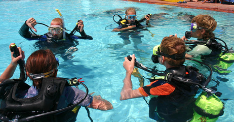 scuba diving lesson - obrazy, fototapety, plakaty