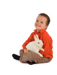 happy boy with easter bunny