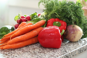 vegetables on work table