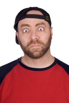 male baseball fan with baseball eyes
